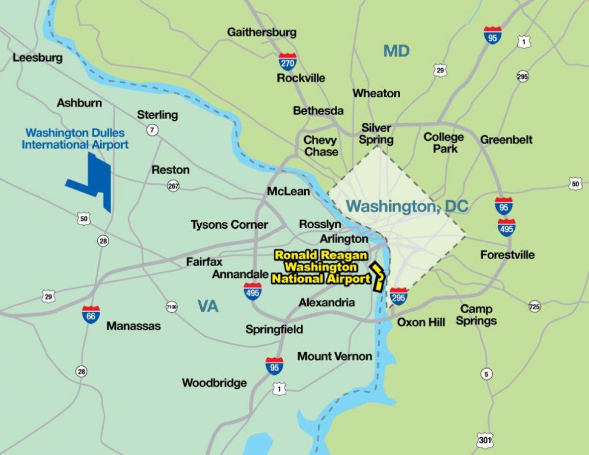 Karte der Flughäfen von Washington DC