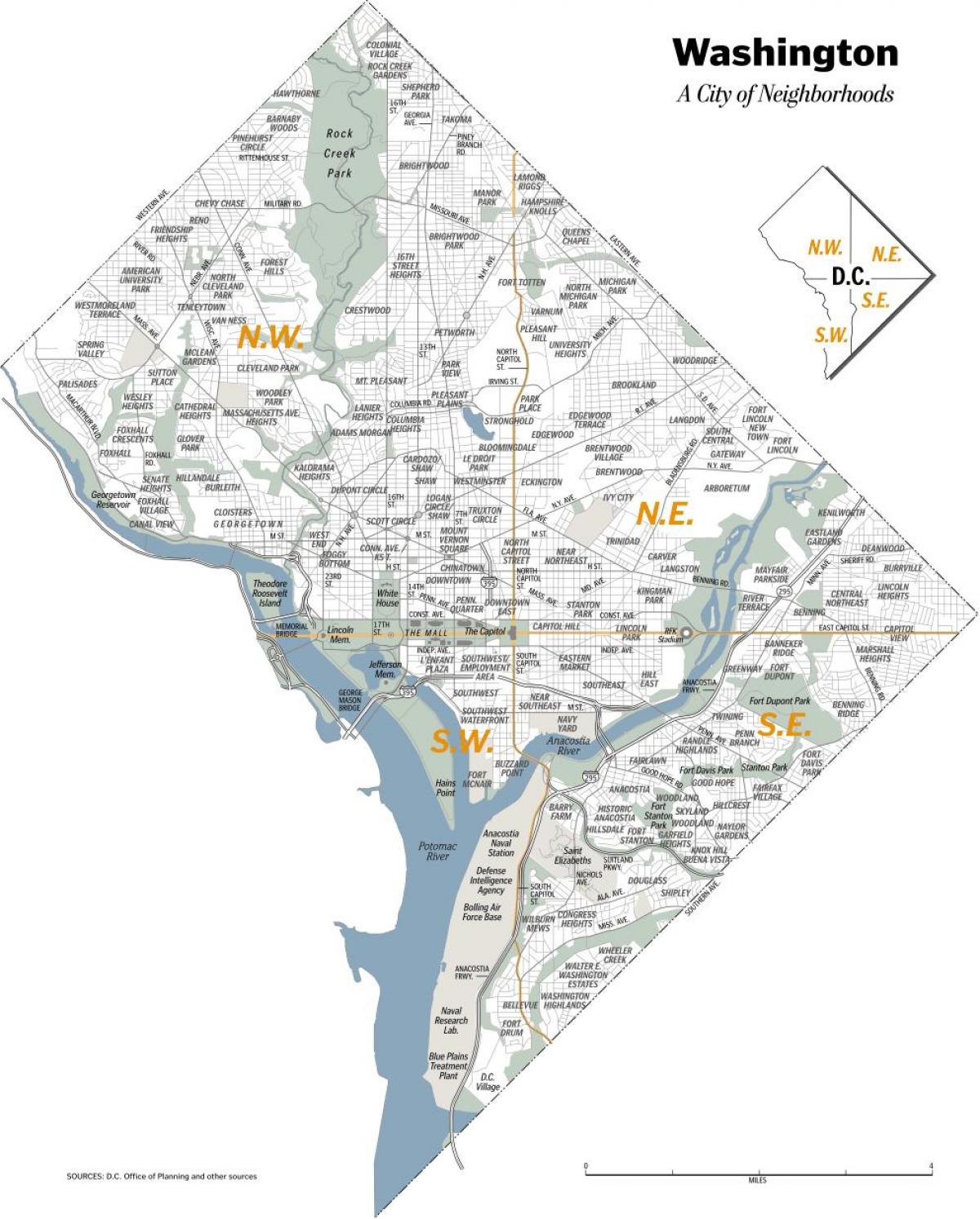 Karte der Stadtviertel von Washington DC