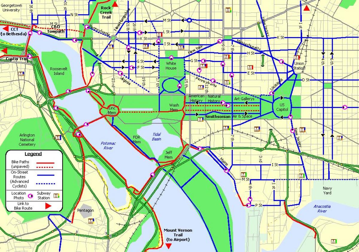 Karte der Radwege in Washington DC
