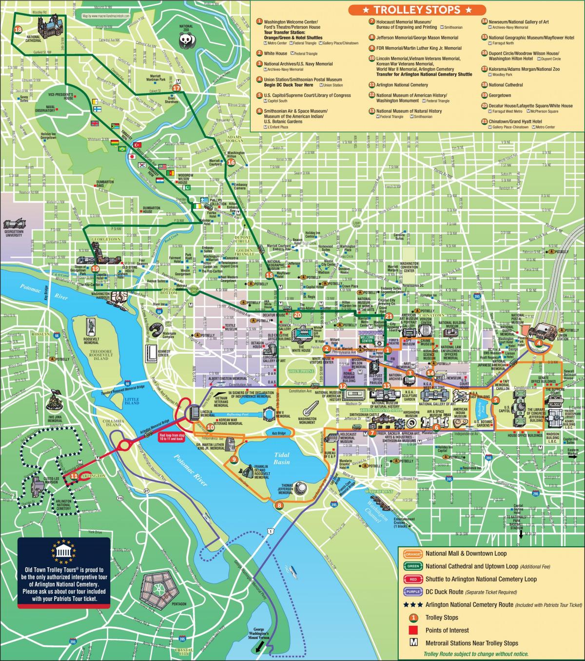 Karte der Oberleitungsbahnhöfe von Washington DC