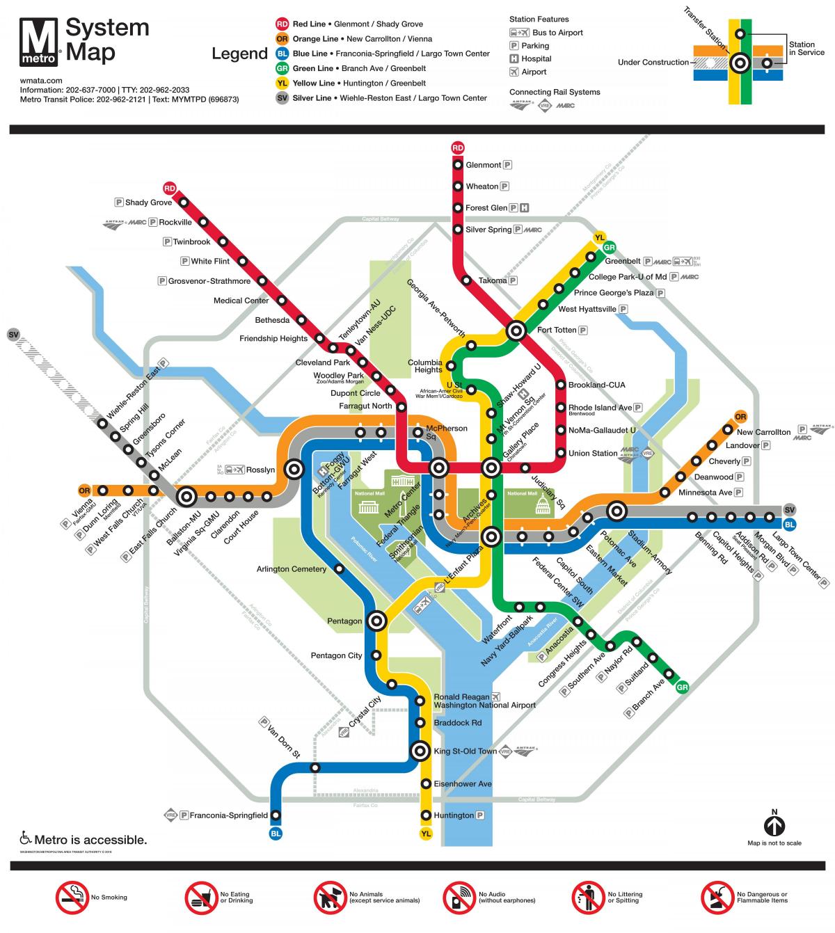 Karte der U-Bahn-Stationen in Washington DC