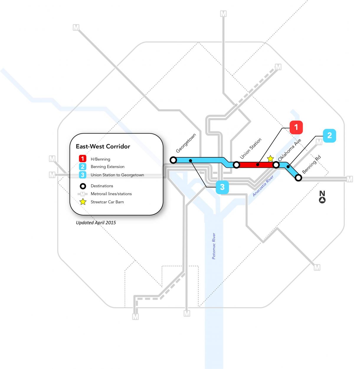 Karte der Straßenbahnhöfe in Washington DC