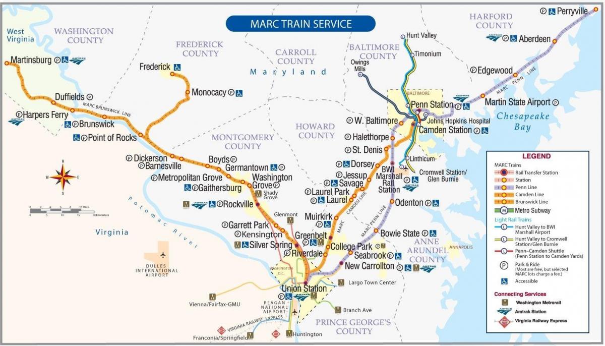 Karte der Bahnhöfe in Washington DC